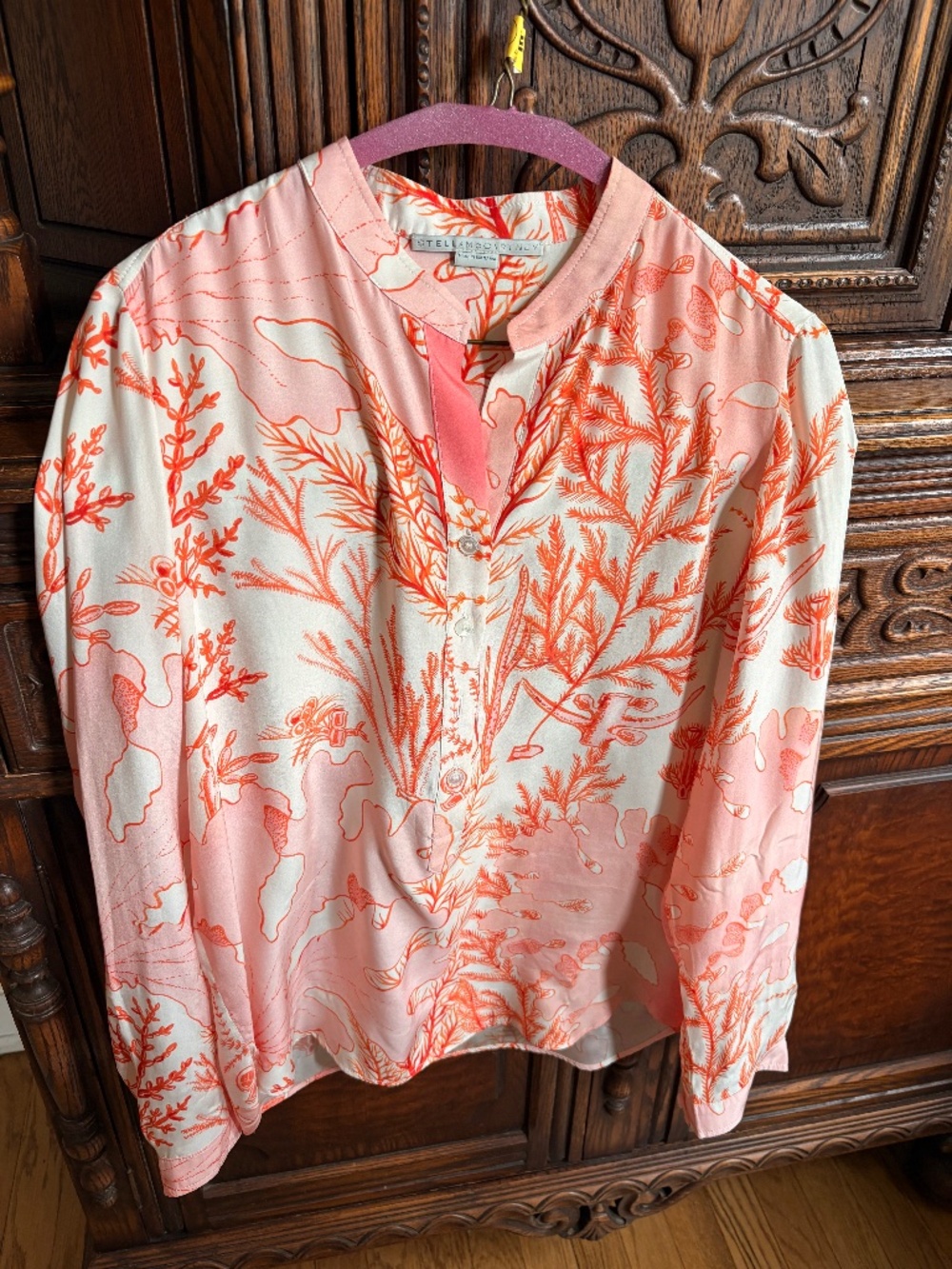 RARE $675 Stella McCartney Coral Pink Alana Silk Blouse in size 36